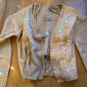 brown flower cardigan set